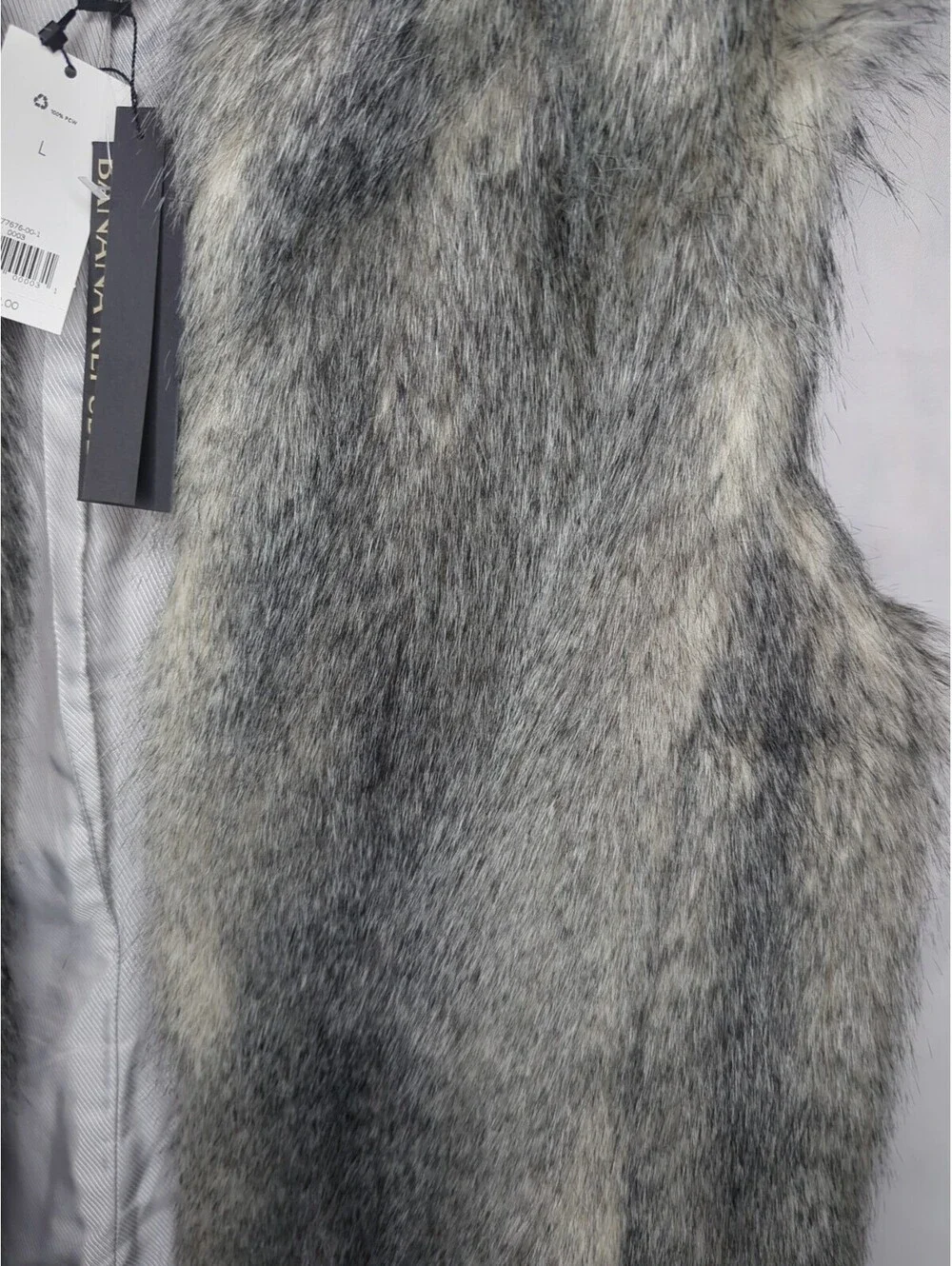 Banana Republic Faux Fur Vest Jacket Mid Long Oversize Length Grey Womens Large